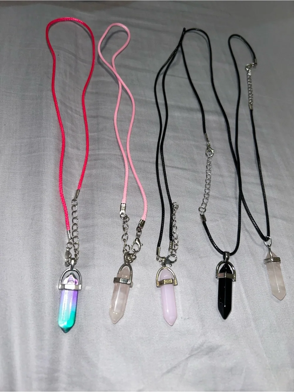 Bundle Of 5 Multicolored Pendant Necklaces On Adjustable Cord